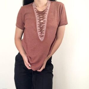 Forever 21 Pink Cut Out Short Sleeve Tee L